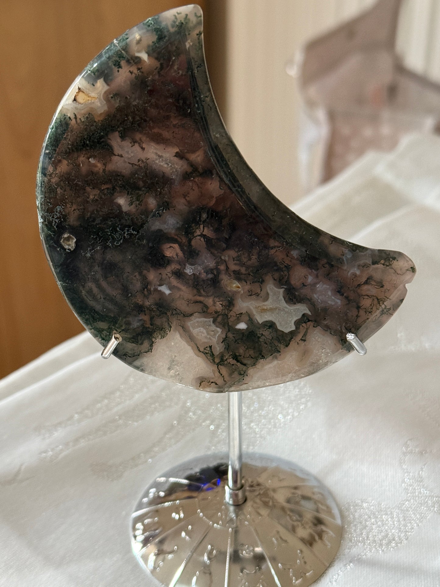 Moss Agate moon with stand