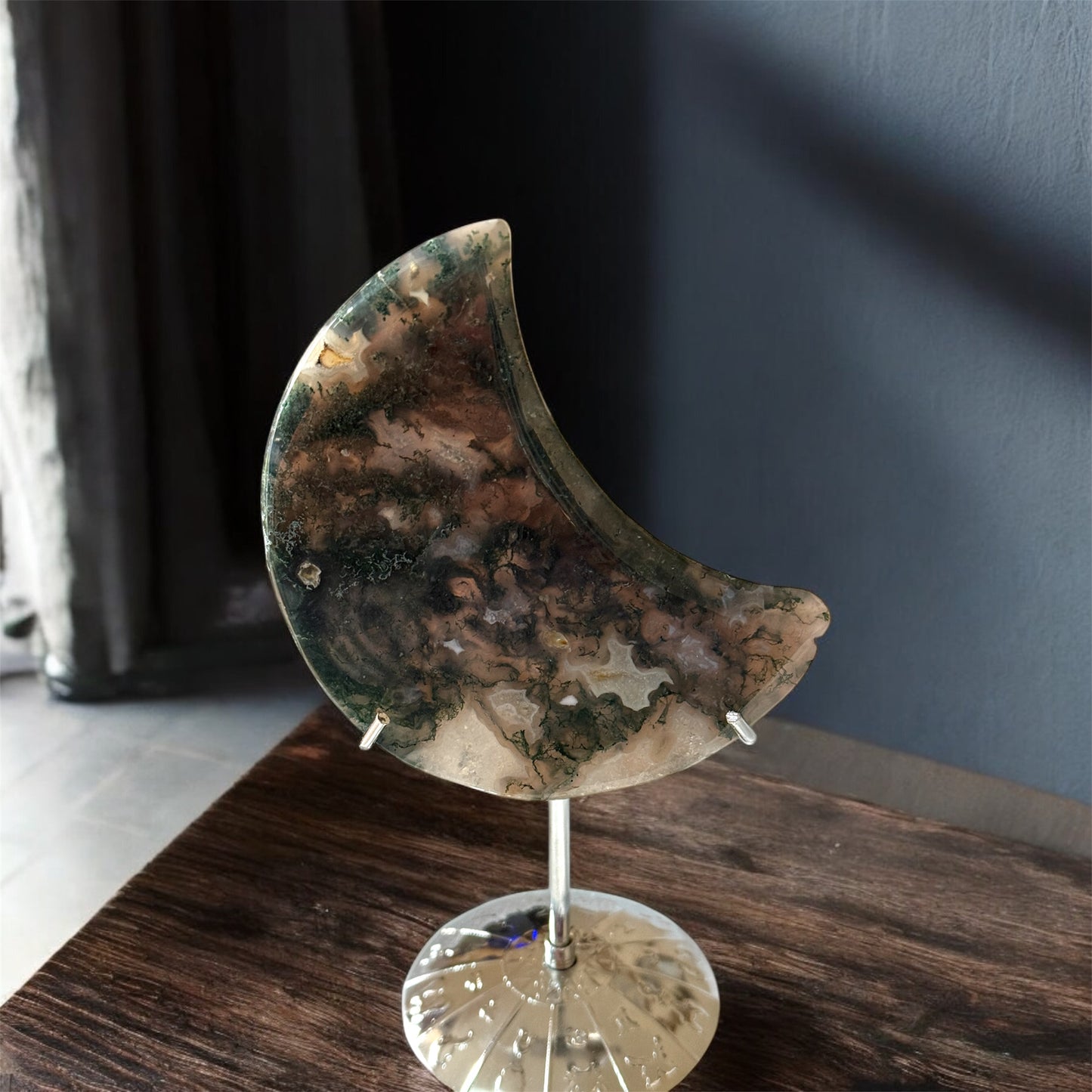 Moss Agate moon with stand